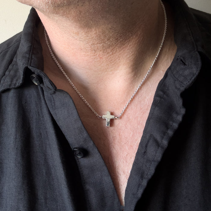 Tiny Sterling Silver Chubby Cross Pendant