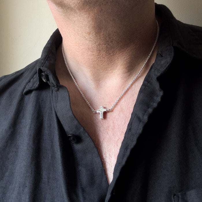 Tiny Sterling Silver Chubby Cross Pendant