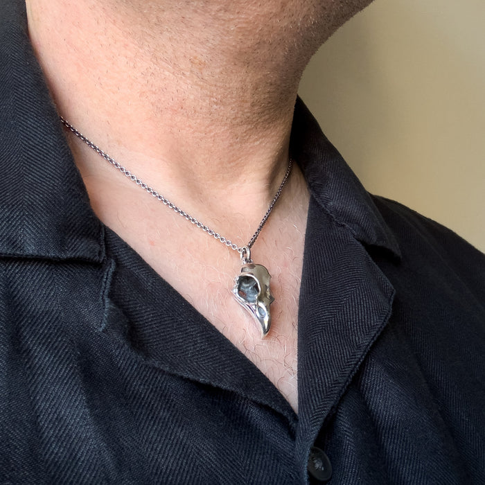 Oxidised Silver Eagle Skull Necklace