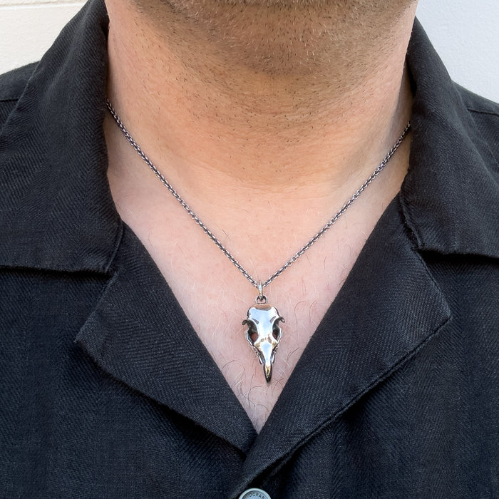 Oxidised Silver Eagle Skull Necklace