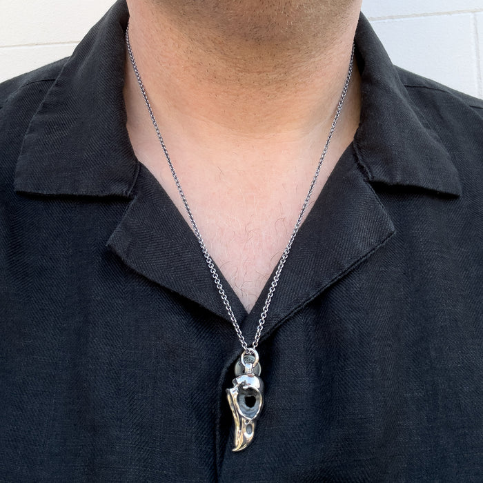 Oxidised Silver Eagle Skull Necklace