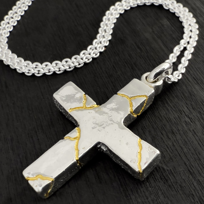 Handmade Kintsugi Inspired Cross Pendant