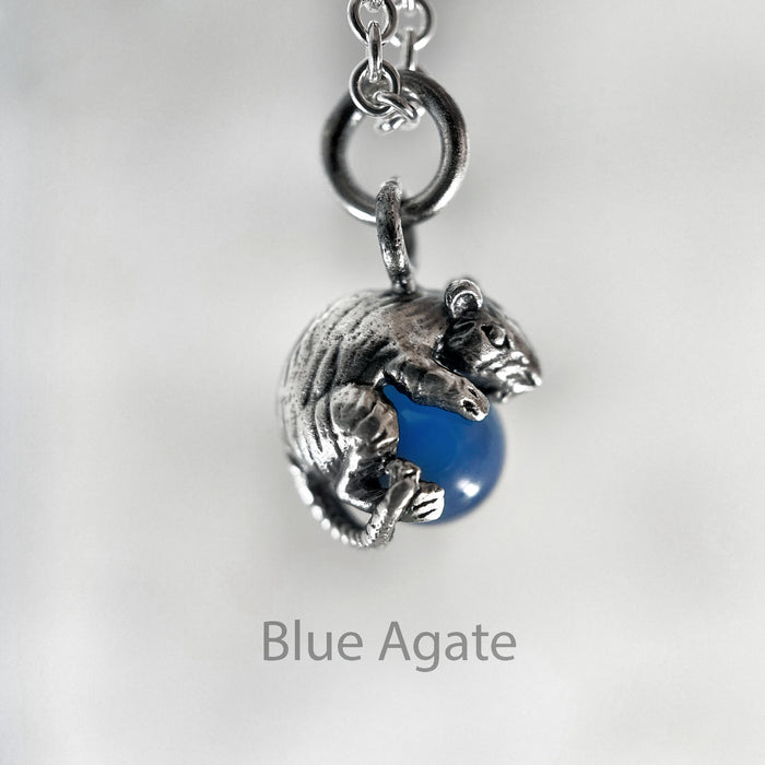 mouse pendant with blue agate