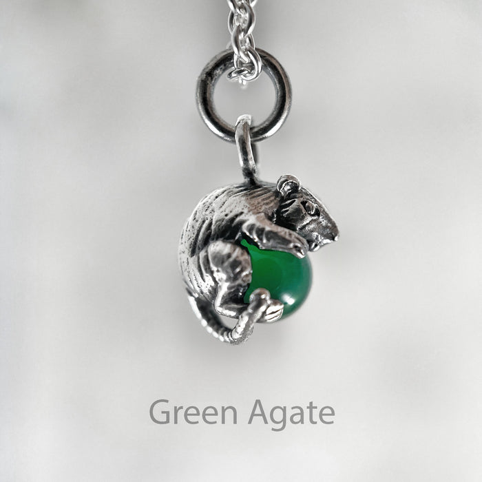 mouse pendant with green agate