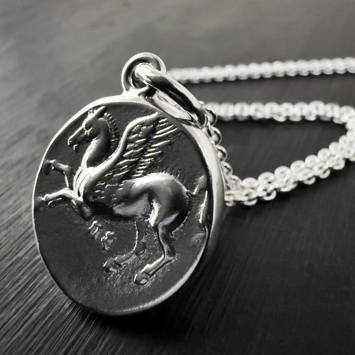 Pegasus Coin Necklace Sterling Silver