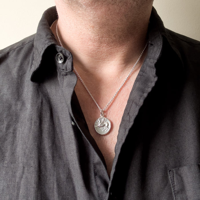 Pegasus Coin Necklace Sterling Silver