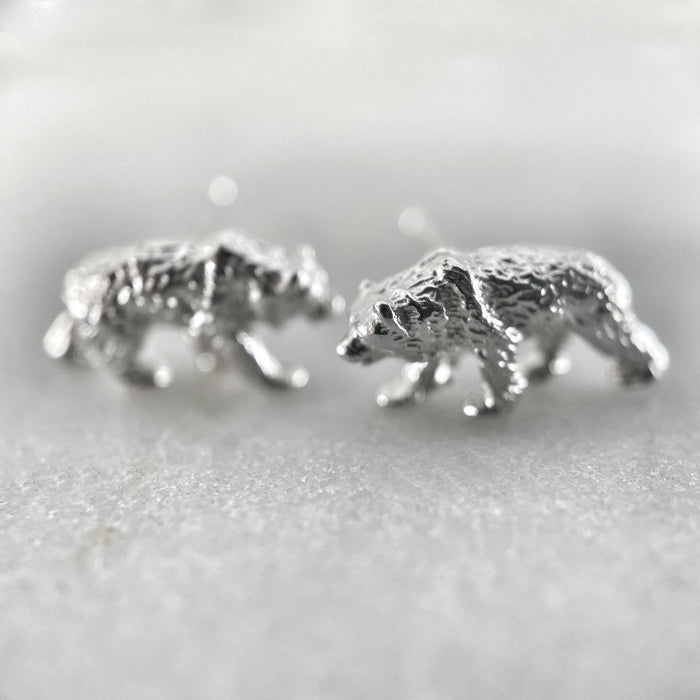 Silver Grizzly Bear Studs