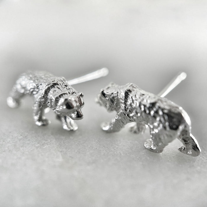 Silver Grizzly Bear Studs