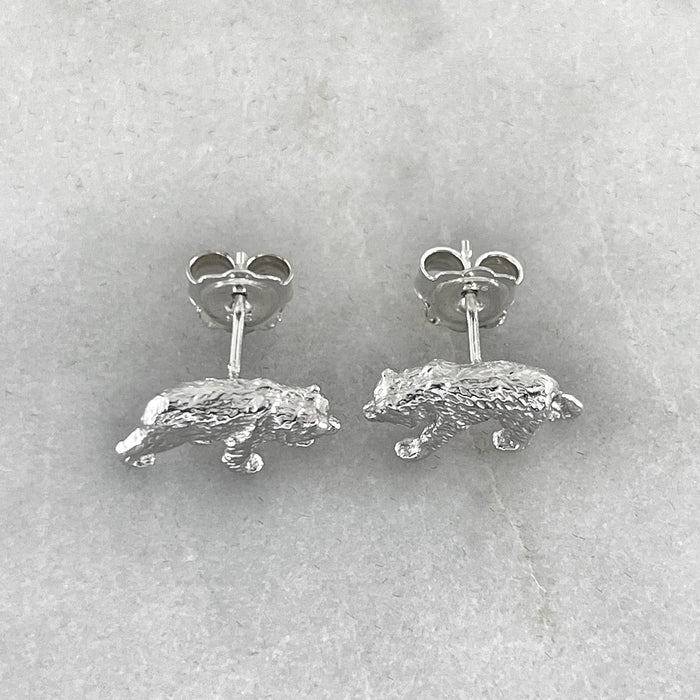 Silver Grizzly Bear Studs