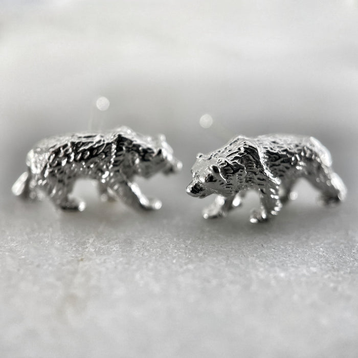 Silver Grizzly Bear Studs