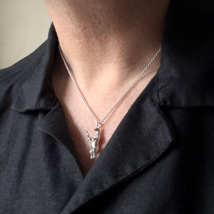 Gun Toting Grizzly Bear Silver Necklace