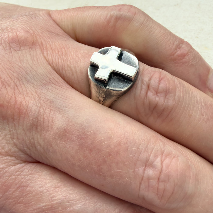 Sterling Silver Cross Signet Ring