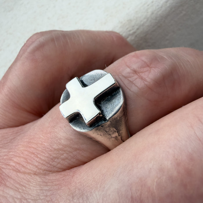 Sterling Silver Cross Signet Ring