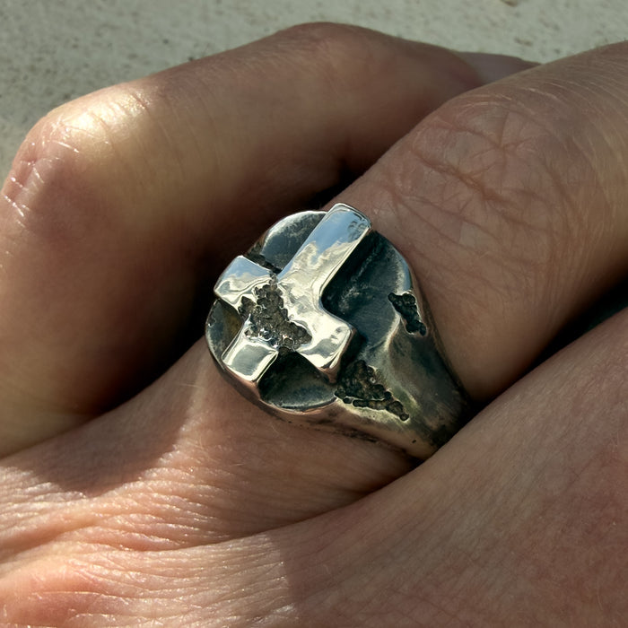 Handmade Cross Signet Ring in 925 Sterling Silver