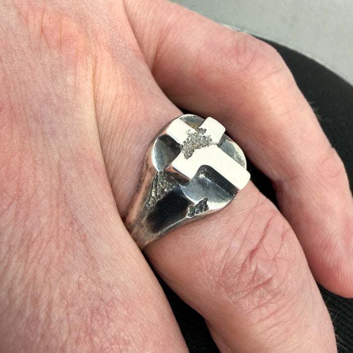 Handmade Cross Signet Ring in 925 Sterling Silver