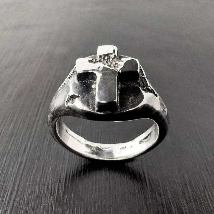 Handmade Cross Signet Ring in 925 Sterling Silver