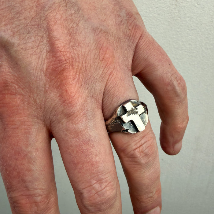 Handmade Cross Signet Ring in 925 Sterling Silver