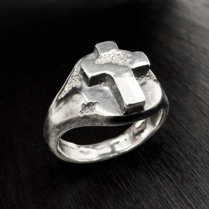 Handmade Cross Signet Ring in 925 Sterling Silver