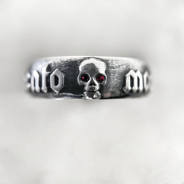 Ruby Eyed Skull 6mm Memento Mori Ring