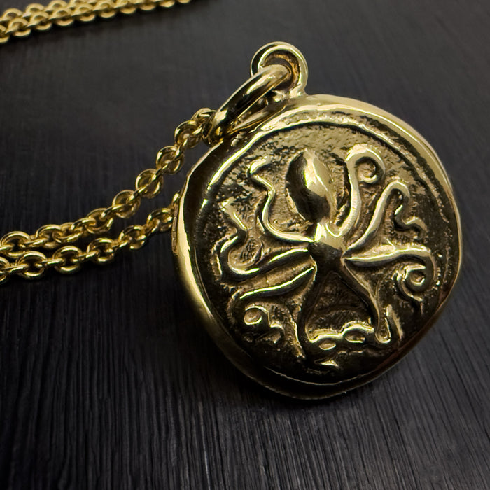 Octopus & Hare Gold Coin Necklace