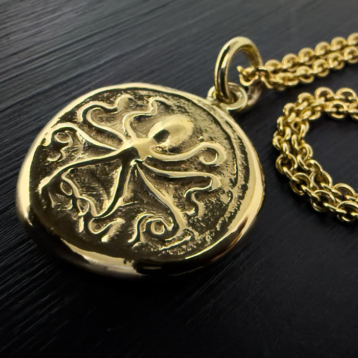 Octopus & Hare Gold Coin Necklace