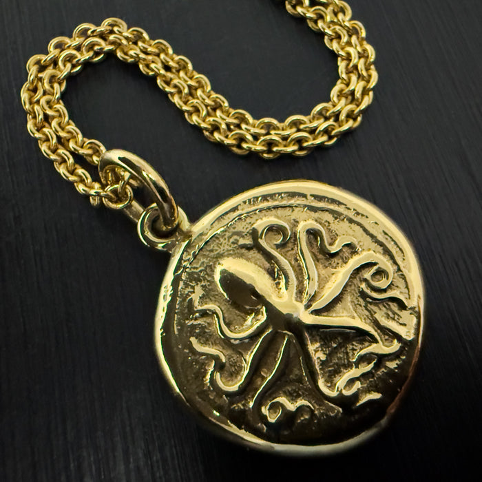 Octopus & Hare Gold Coin Necklace