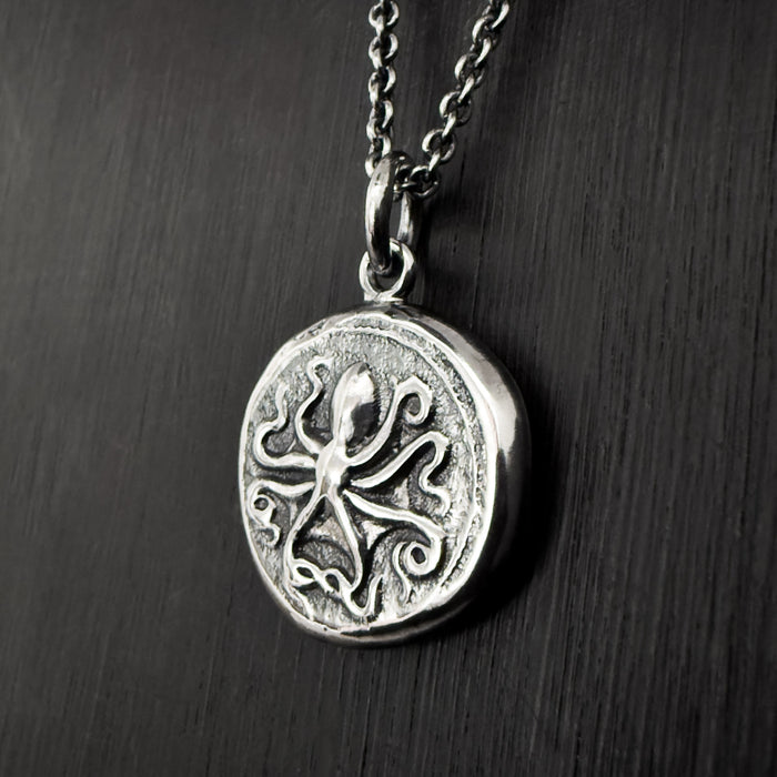 Octopus & Hare Oxidised Silver Coin Necklace