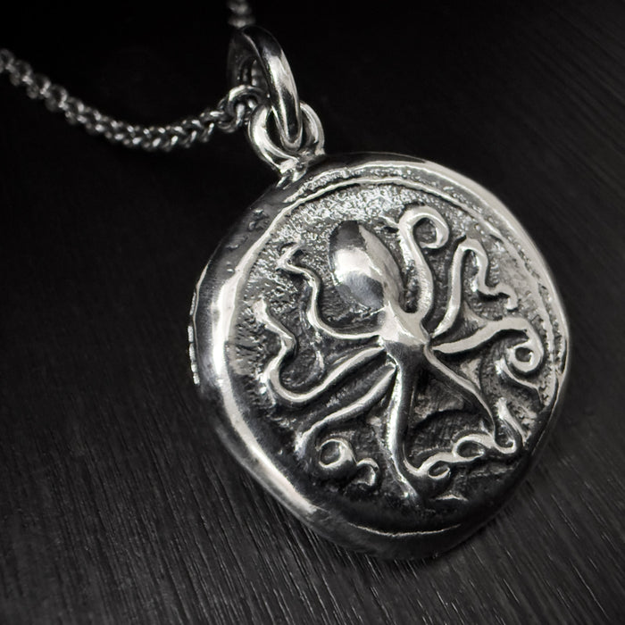 Octopus & Hare Oxidised Silver Coin Necklace