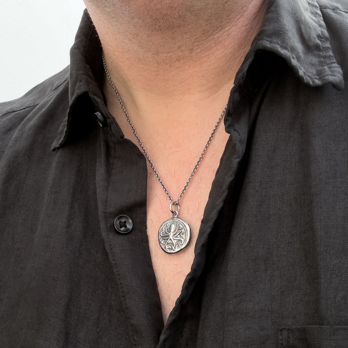 Octopus & Hare Oxidised Silver Coin Necklace