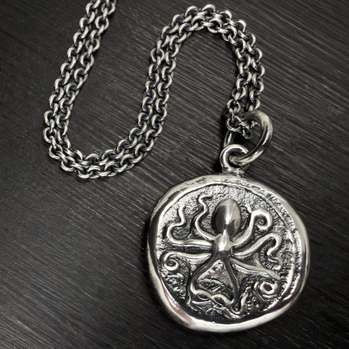 Octopus & Hare Oxidised Silver Coin Necklace
