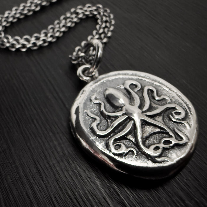 Octopus & Hare Oxidised Silver Coin Necklace
