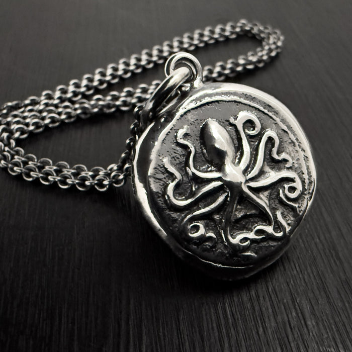 Octopus & Hare Oxidised Silver Coin Necklace