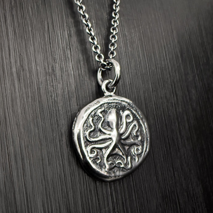 Octopus & Hare Oxidised Silver Coin Necklace