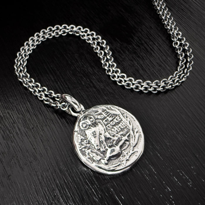 Silver Owl of Athena Pendant