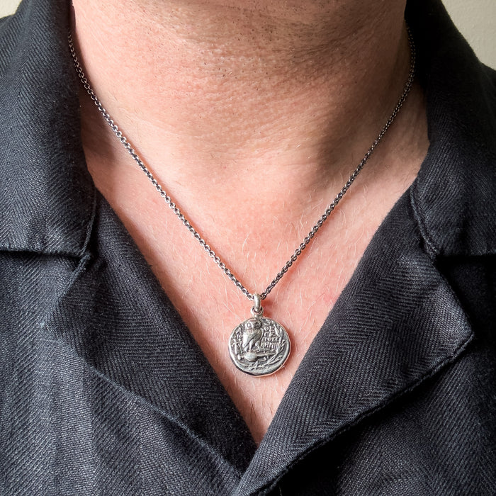 Silver Owl of Athena Pendant