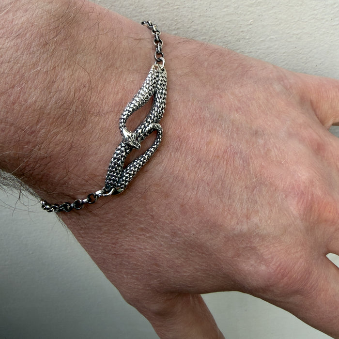 Oxidised Silver Snake Bracelet with Ruby Eyes