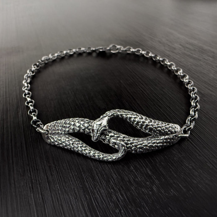 Oxidised Silver Snake Bracelet with Ruby Eyes