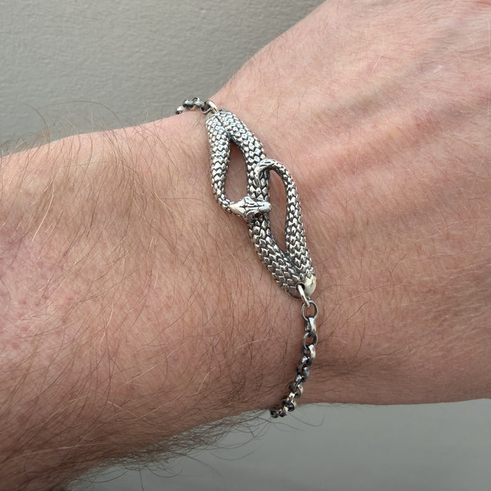 Oxidised Silver Snake Bracelet with Ruby Eyes
