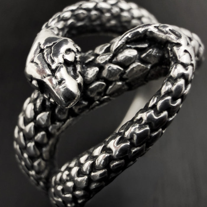 Oxidised Sterling Silver Snake Ring