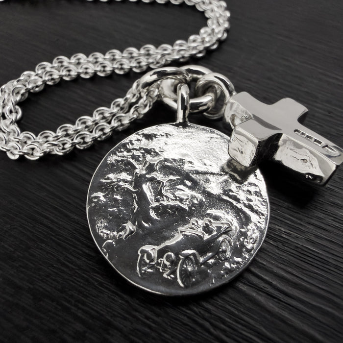 Sterling Silver St Christopher & Cross Necklace