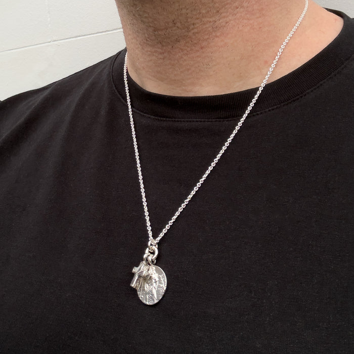 Sterling Silver St Christopher & Cross Necklace
