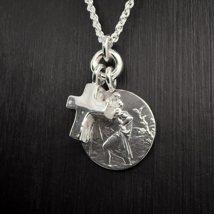 Sterling Silver St Christopher & Cross Necklace