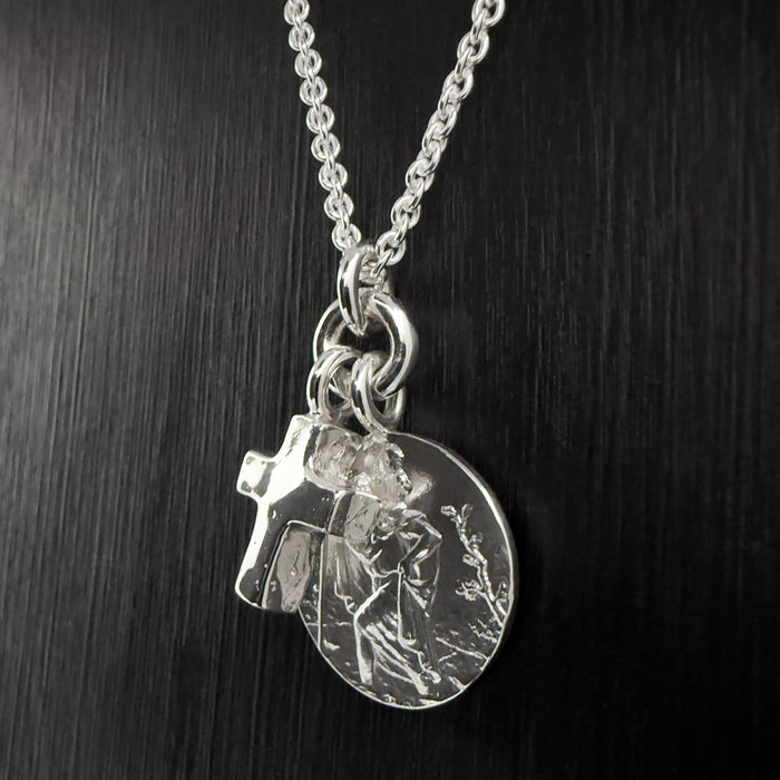 Sterling Silver St Christopher & Cross Necklace