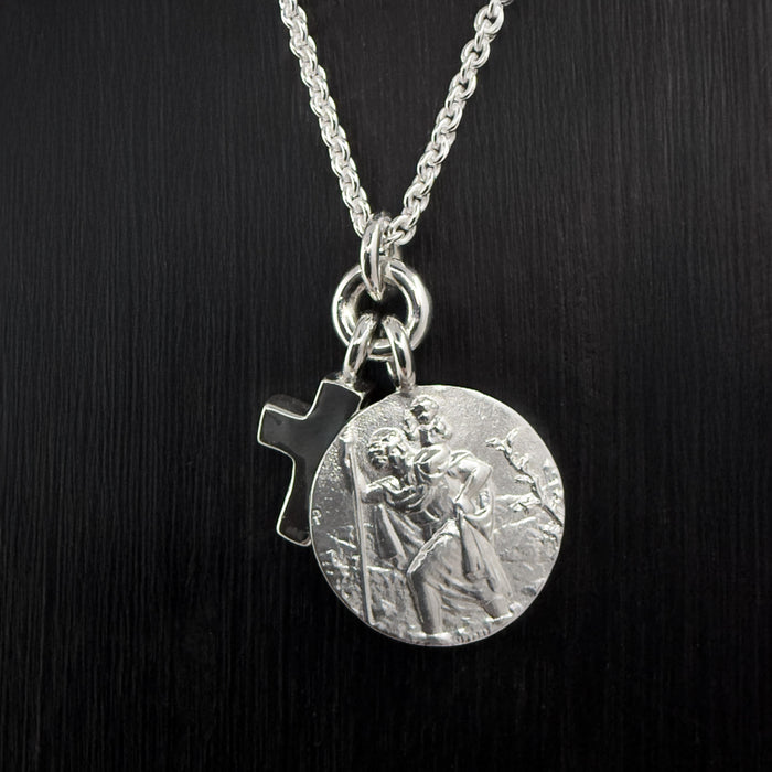 Sterling Silver St Christopher & Cross Necklace