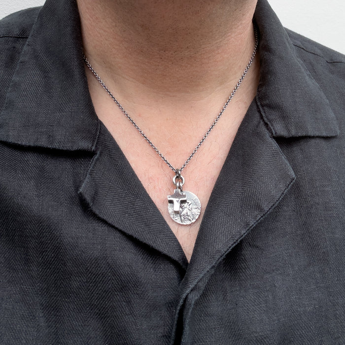Oxidised Sterling Silver St Christopher & Cross Necklace