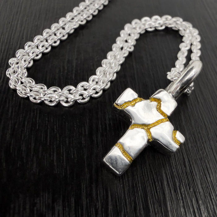Tiny Kintsugi Cross Pendant,