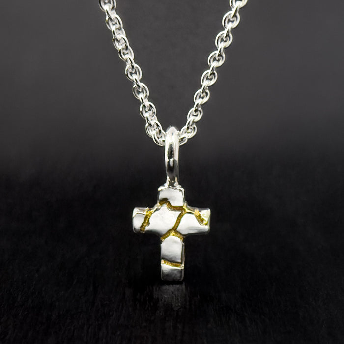 Tiny Kintsugi Cross Pendant,