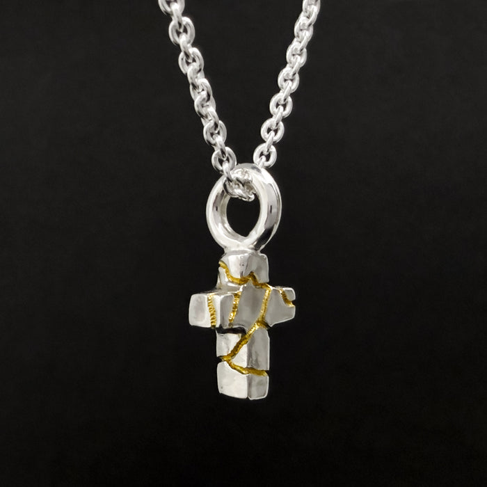 Tiny Kintsugi Cross Pendant,