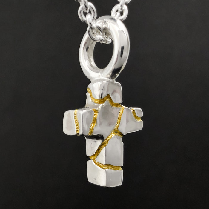 Tiny Kintsugi Cross Pendant,