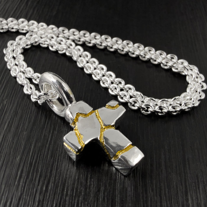 Tiny Kintsugi Cross Pendant,